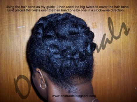 Big Twist Updo - using the hair band as my guide, I then used the big twists to cover the hair band. I just placed the twists over the hair band one by one in a clockwise direction.