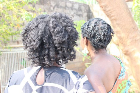This was our hair on the day. A still damp flat twist and curl and an African threading stretch which became a funky style