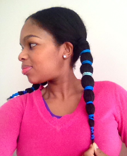 Band Stretching - I wear this style most of the time to keep my hair stretched- I achieved this style by starting off with freshly washed hair, moisturise, comb and I use a few hair bands to secure my hair leaving an inch space in between each hair band.