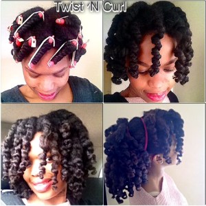 Twist and Curl - I achieved this curly style by starting off with freshly washed hair, moisturised and comb then created 22 medium size twists and secured each twist with a perm rod, allow them to air dry overnight and took down the perm rods once hair was completely dry. I maintained this hairstyle by gathering my hair in a high ponytail when going to bed.