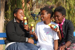 A few of the girls show off their Honey donated by Ubuchi