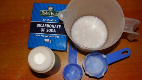 The baking soda and conditioner creates a mixture that looks like watered down sour milk