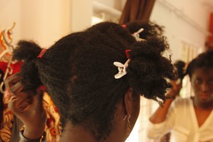 I sectioned my hair into three and used alligator clips to separate them