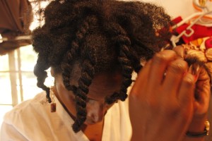 Twist up the front of the hair.